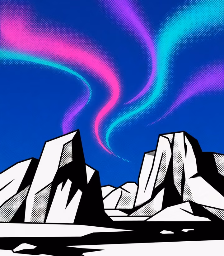 Jagged Icelandic glacier beneath a green aurora borealis